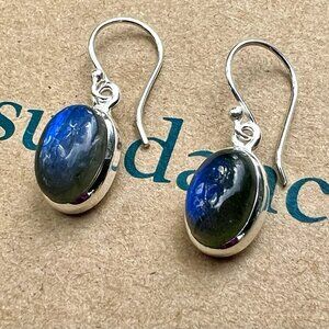 Sundance $118 NEW Blue Labradorite Sterling Silver 1.25" Oval Handmade Earrings